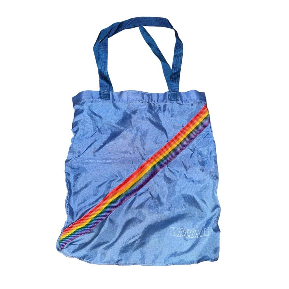 Vintage‎ Hawaii Rainbow Stripe Nylon Tote Bag Lightweight Beach Travel Souvenir